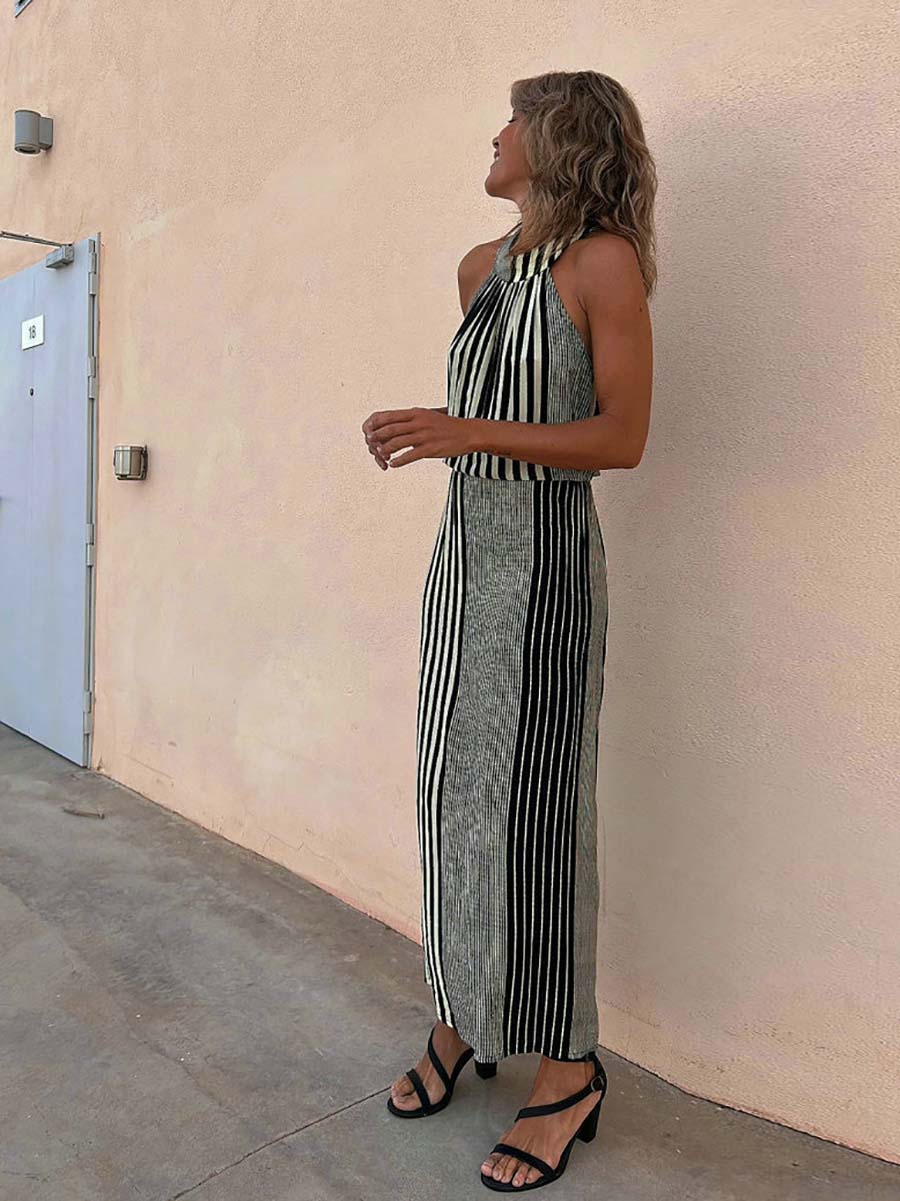 Sleeveless Round Neck Striped Dress