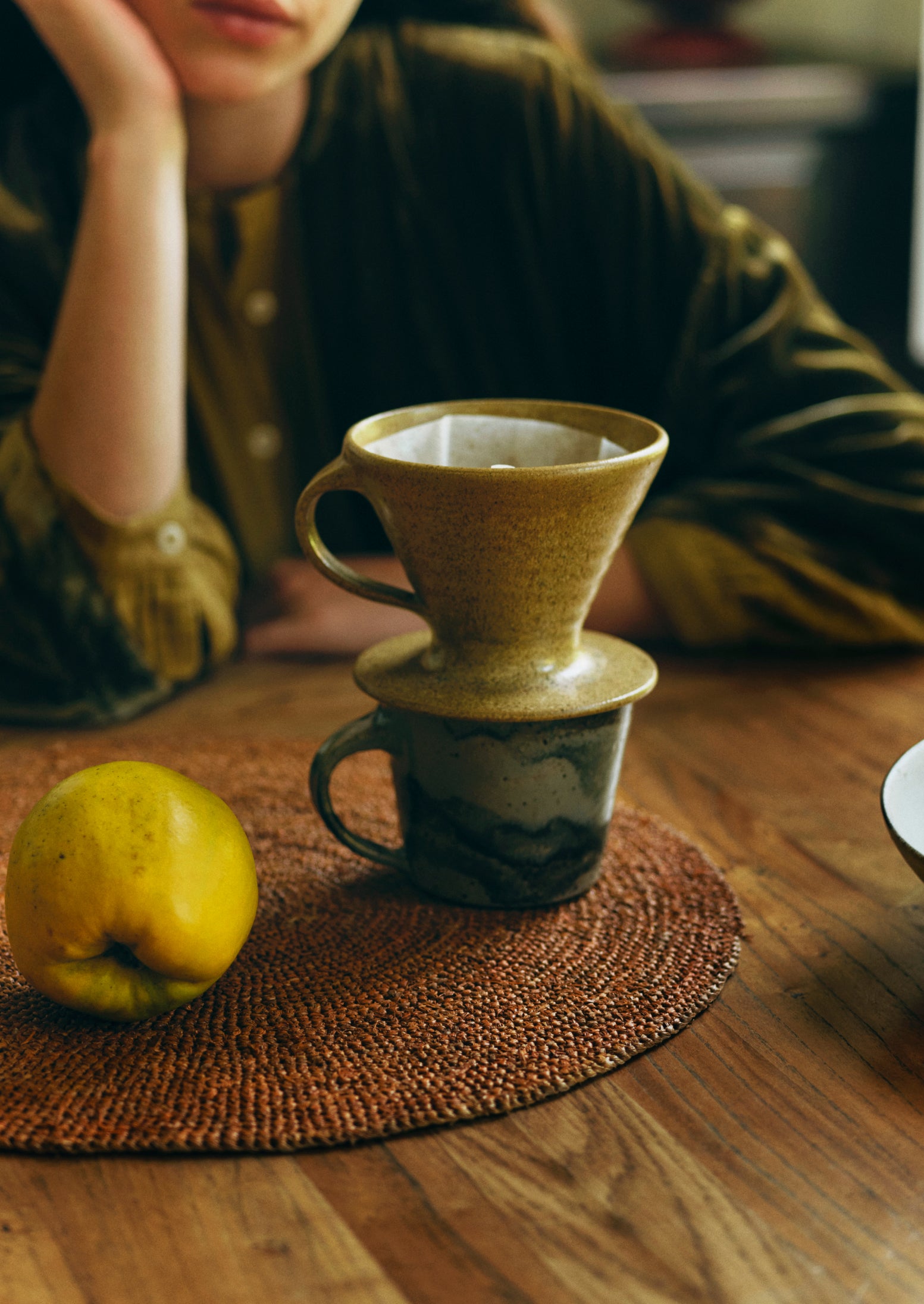 Pottery West Coffee Dripper And Scoop | Mustard