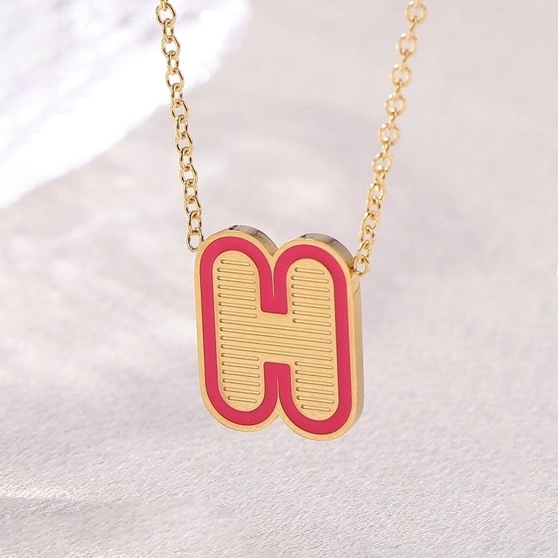 Sweet Minimalist Artistic Letter Stainless Steel Enamel Plating Pendant Necklace