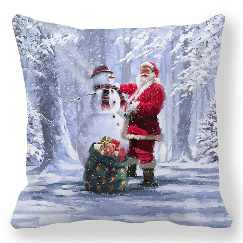 Christmas Pastoral Santa Claus Elk Cotton Pillow Cases Couch & Sofa Decor