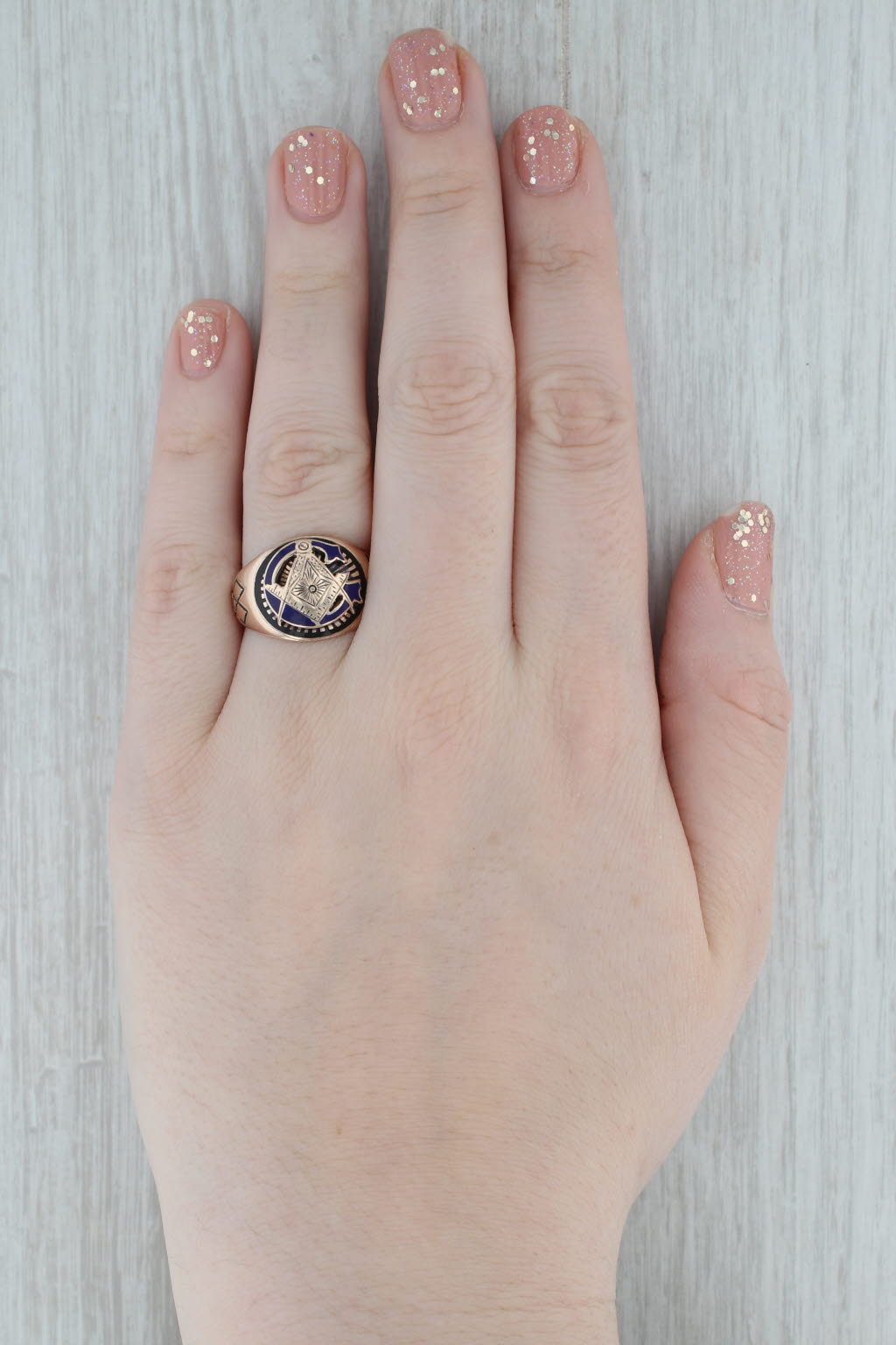Vintage Masonic Blue Lodge Ring 10k Gold Size 8.75 Stylized Signet Cigar Band