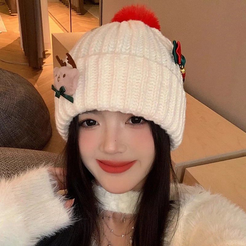 Women's Minimalist Elk Jingling Bell Snowflake Elk Wool Cap