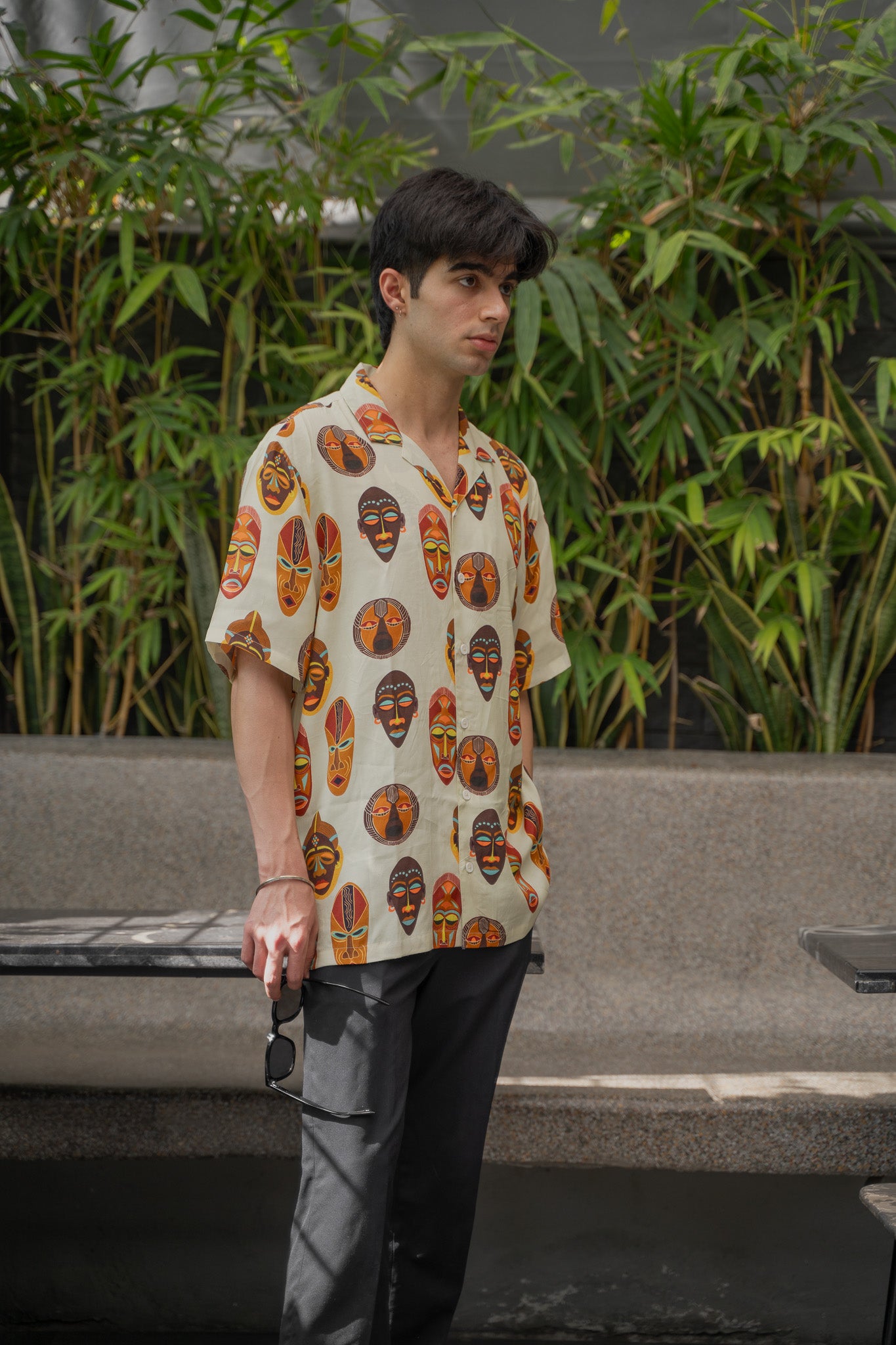 Tribal Faces Yellow Oversize Shirt