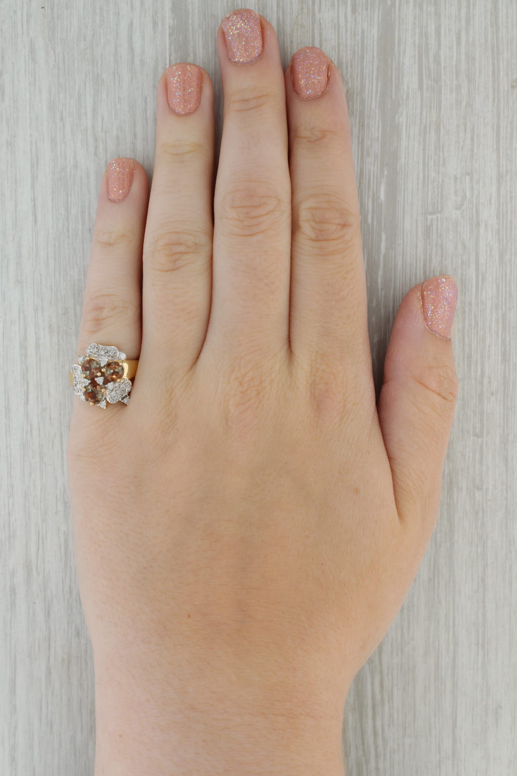 1.88ctw Andalusite Diamond Cluster 14k Yellow Gold Ring Size 7.25