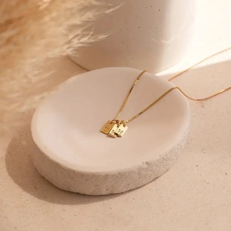 Titanium Steel Minimalist Letter Rectangle Plating Pendant Necklace