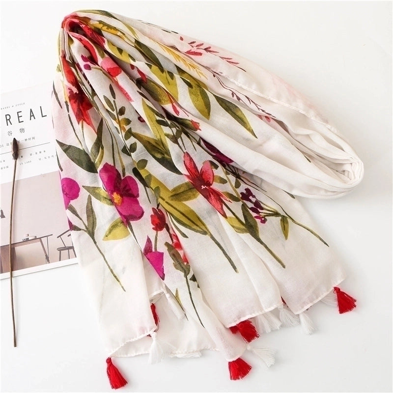Women's Elegant Lady Flower Polyester Scarf