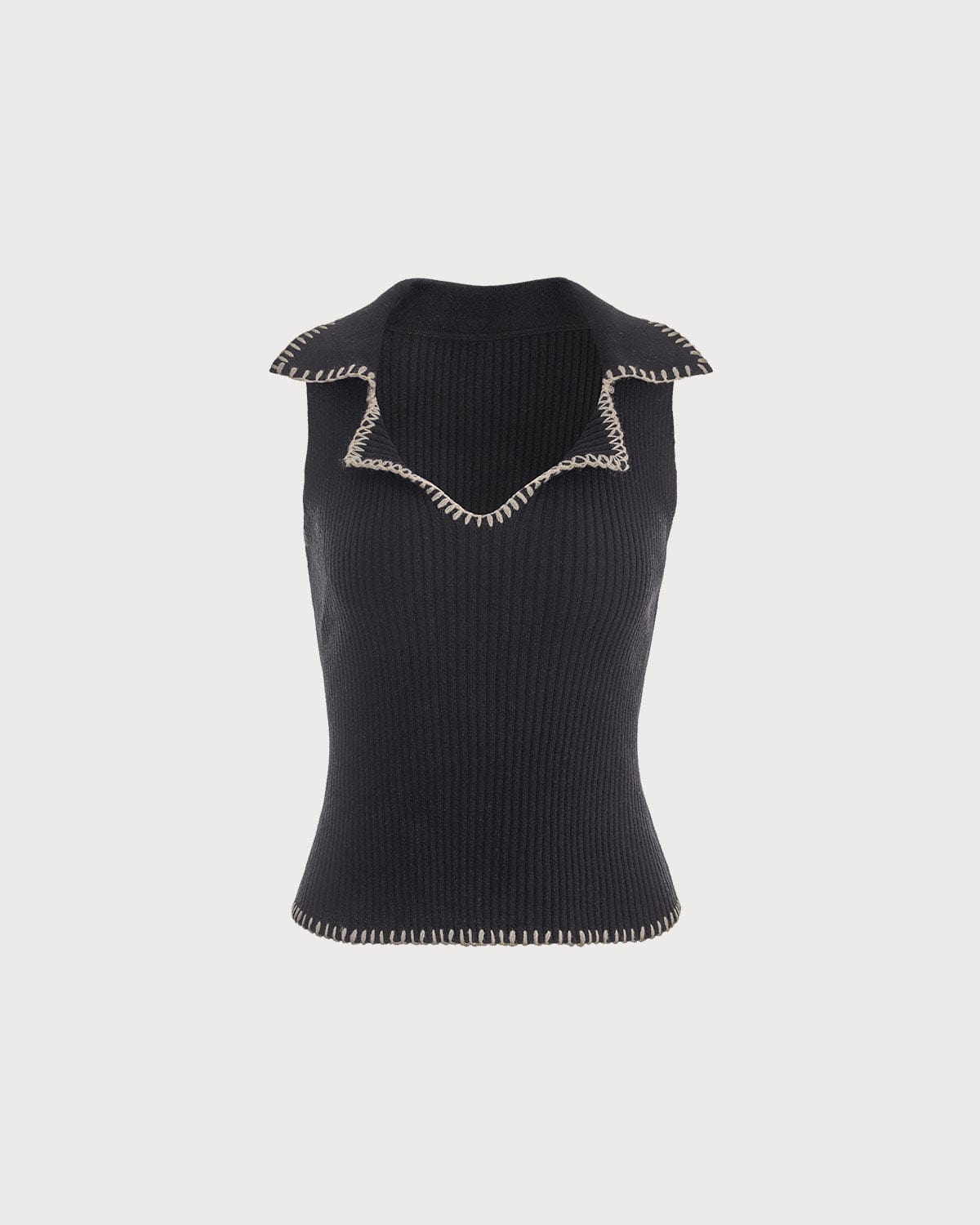 The Black V Neck Seam Colorblock Ribbed Tank Top