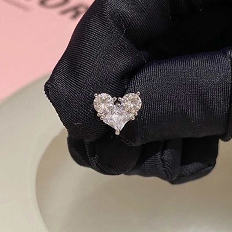1 Piece Minimalist Moon Inlay Copper Zircon Ear Studs