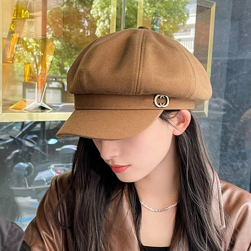Women's Basic Solid Color Curved Eaves Beret Hat