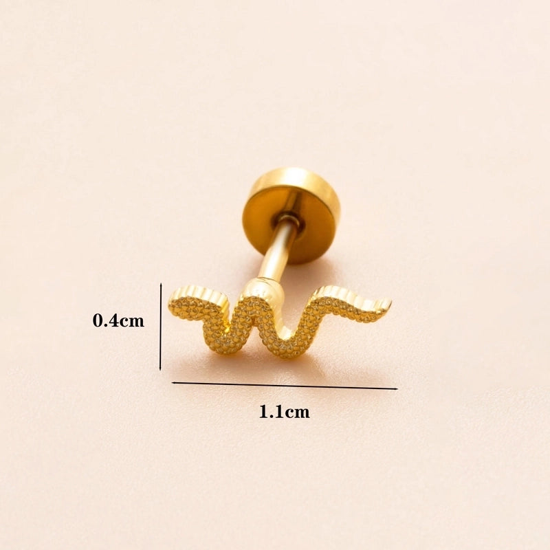 1 Piece Ear Cartilage Rings & Studs Minimalist Classic Style Heart Shape Snake Butterfly Copper Polishing Inlay Zircon 18K Gold Plated Ear Cartilage Rings & Studs