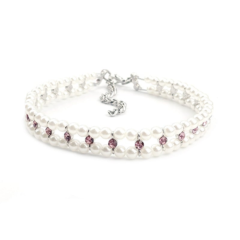 Rhinestone Pearl Princess Pet Necklace