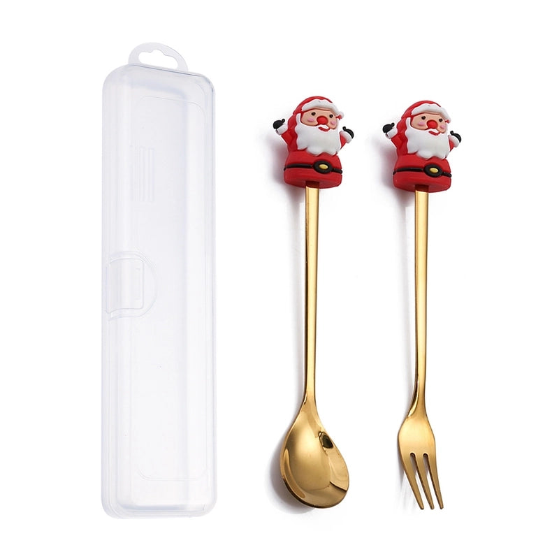 Christmas Cute Animal Santa Claus Stainless Steel Tableware 2 Pieces