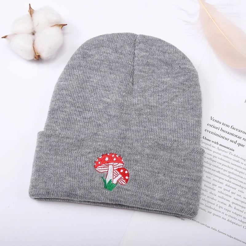 Unisex Basic Minimalist Mushroom Embroidery Eaveless Wool Cap