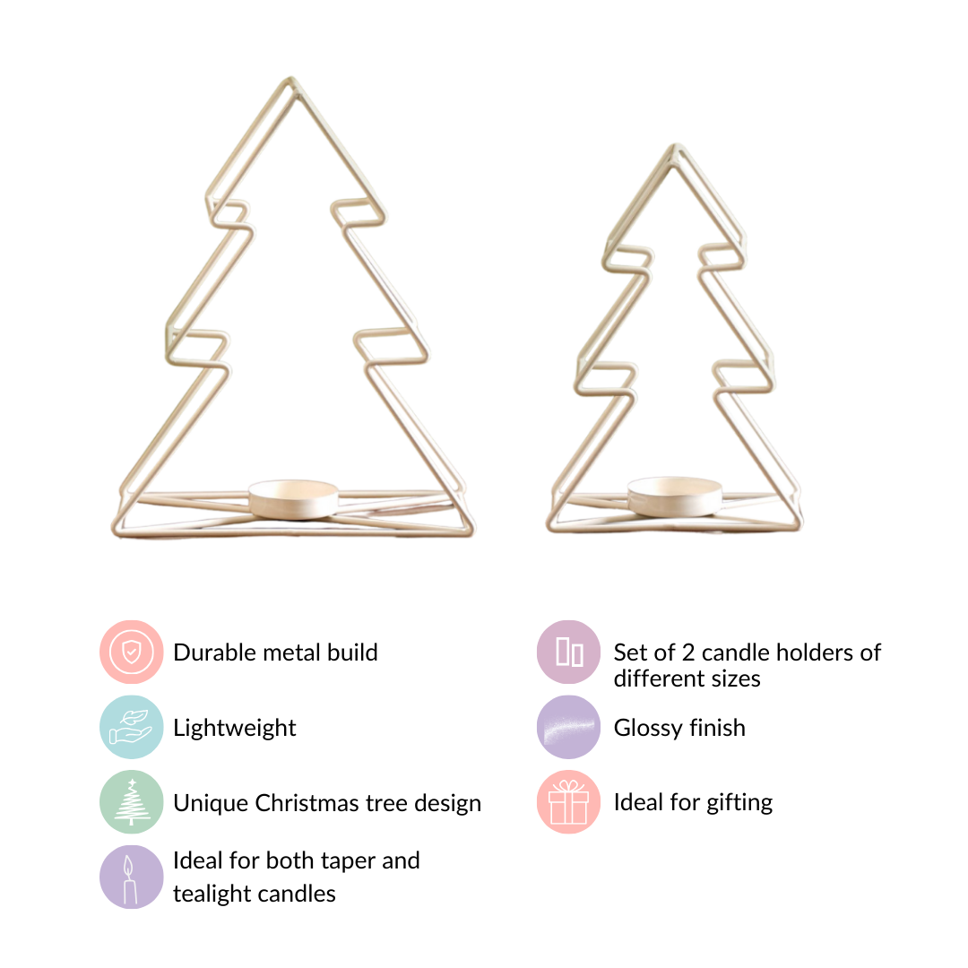 Tree Candle Holder Set of 2 Off White