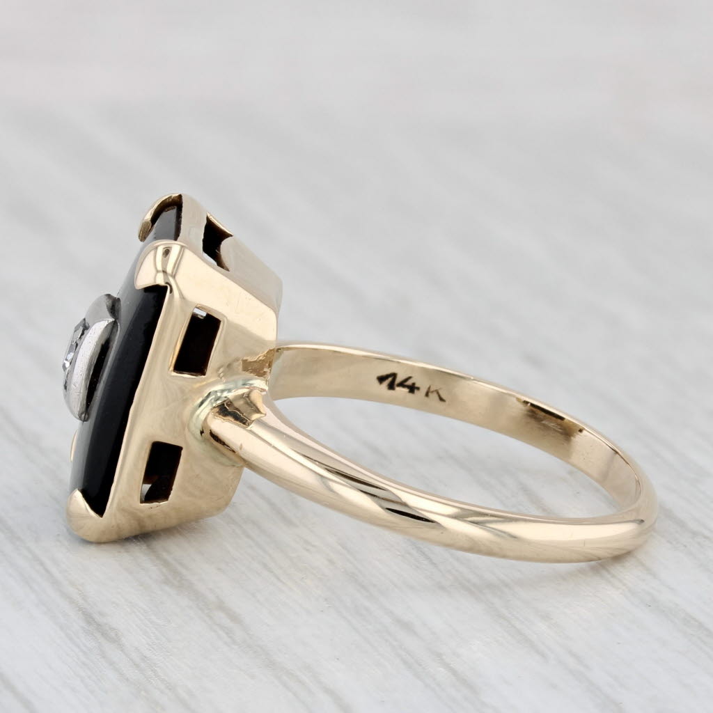 Vintage Onyx Diamond Signet Ring 14k Yellow Gold Size 8