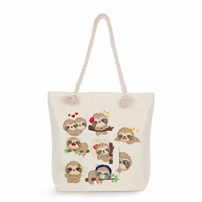 Women's Cotton And Linen Sloth Cute Square Zipper Tote Bag