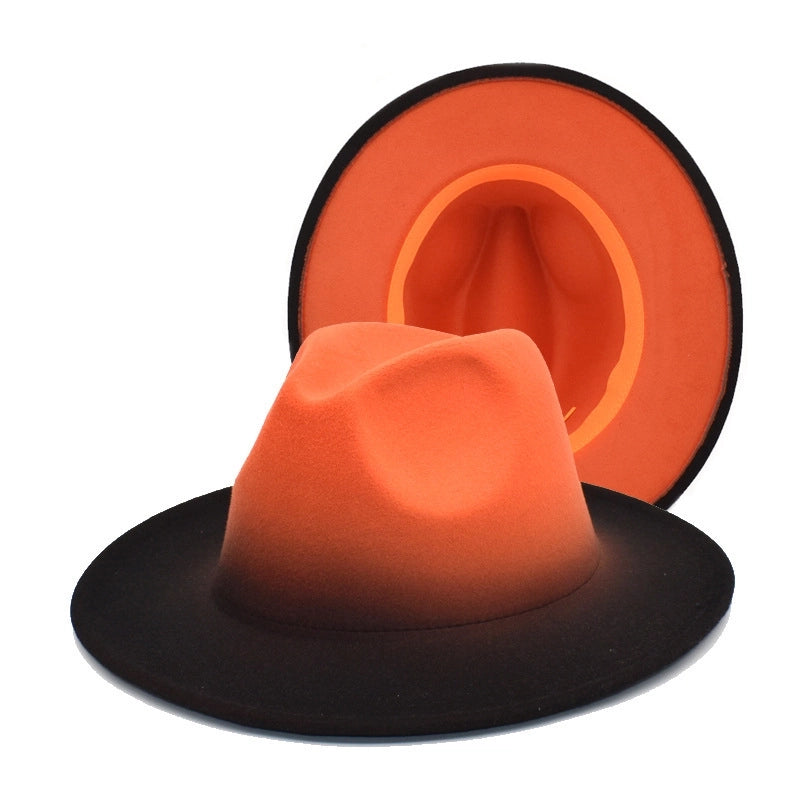 Color Matching New Gradient Jazz Hat Women's Fashion Woolen Hat Hat Men's Outdoor Sun Hat