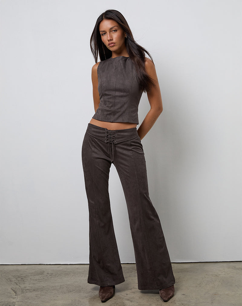 Felia Tie Back Top in Faux Suede Dark Chestnut