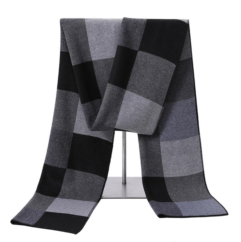 Men's Scarf Winter Warm Plaid Thickened Business Knitted Cashmere Thick Scarf Fashionable Scarf