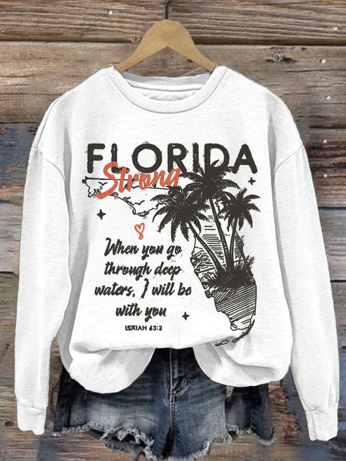 Women's Southeast Hurricane Helene Florida Strong Print Crewneck Sweatshirt