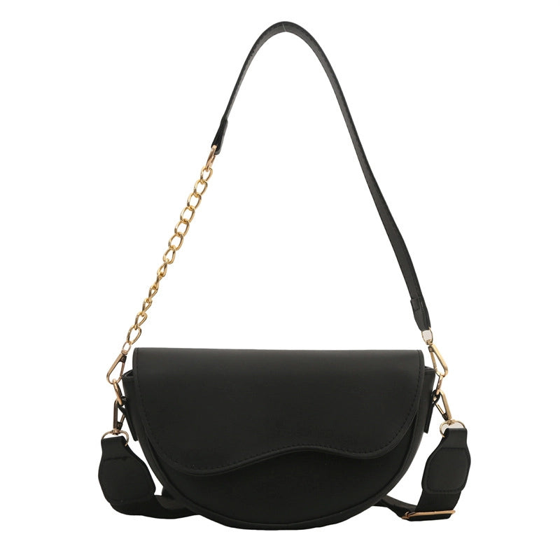 Women's Pu Leather Solid Color Classic Style Semicircle Magnetic Buckle Crossbody Bag Saddle Bag