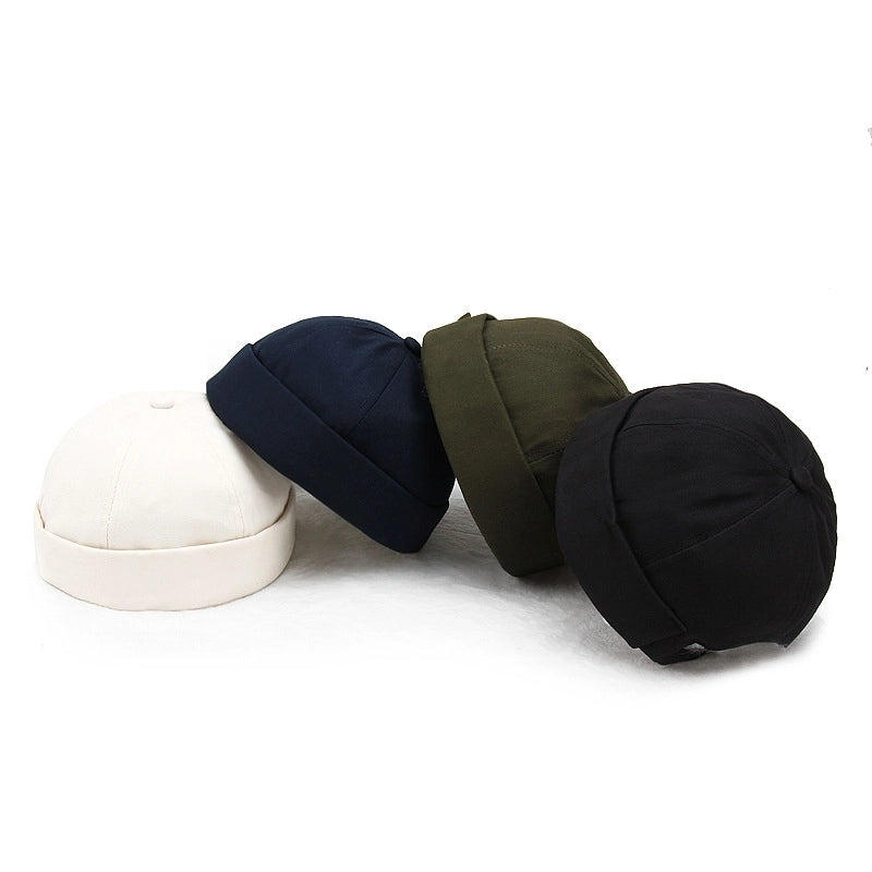 Spring And Summer Sailor's Hat Beanless Flanged Monster Hat Men's Melon Skin Hat Solid Color Pure Cotton Yuppie Hat For Men And Women