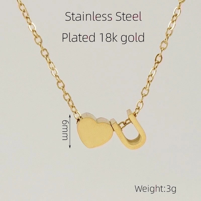 304 Stainless Steel 18K Gold Plated Casual French Style Plating Letter Heart Shape Pendant Necklace