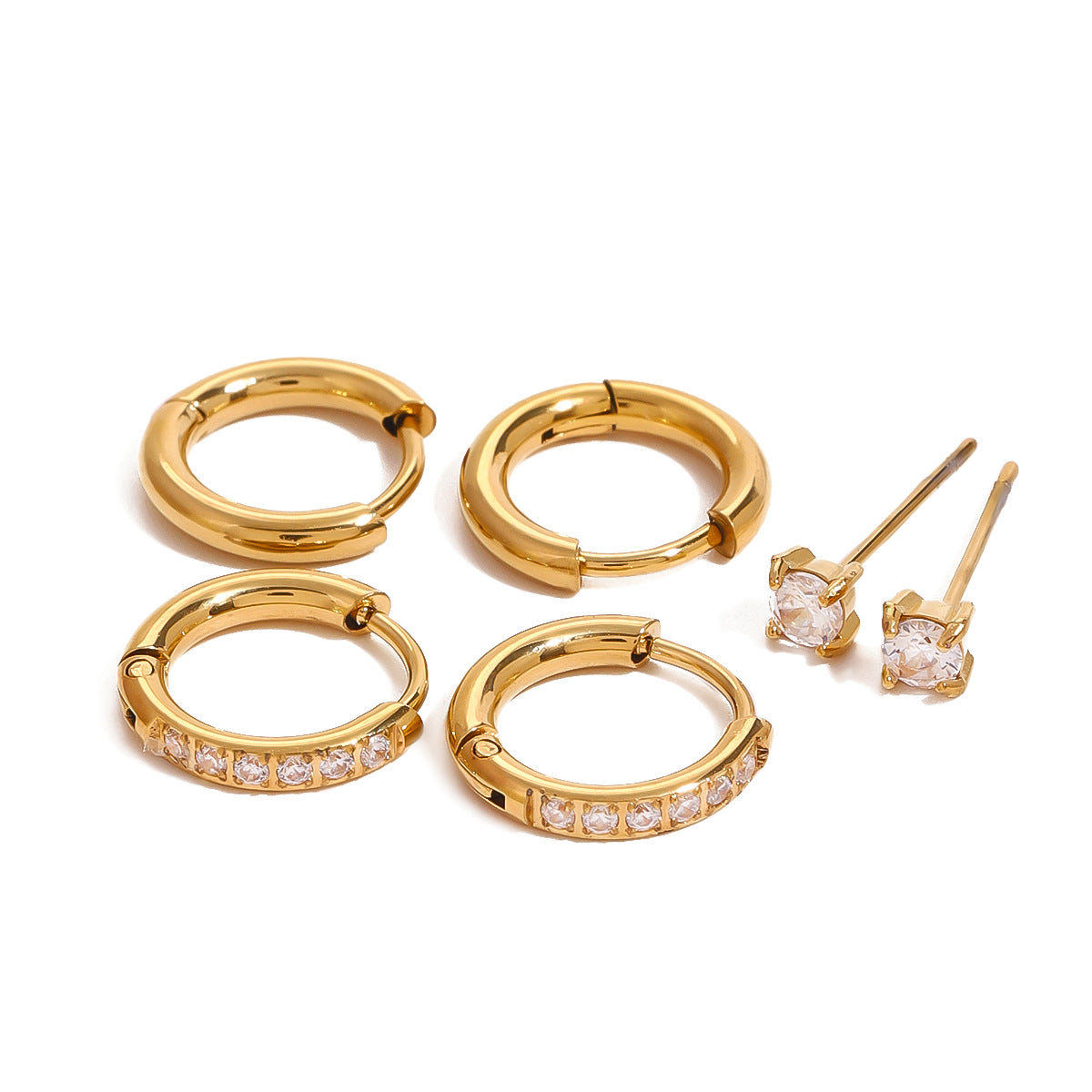 Three Pairs Of Stainless Steel Zircon Earrings Ins Earrings Titanium Steel Earring