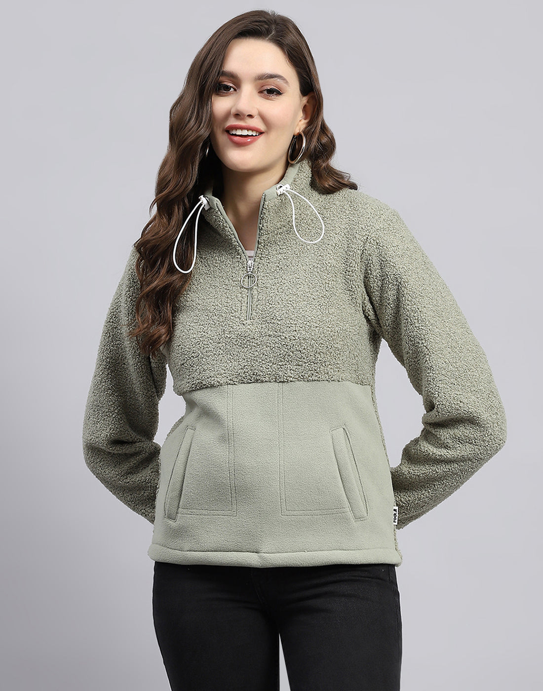 Women Grey Solid Turtle Neck Full Sleeve Sweatshirt