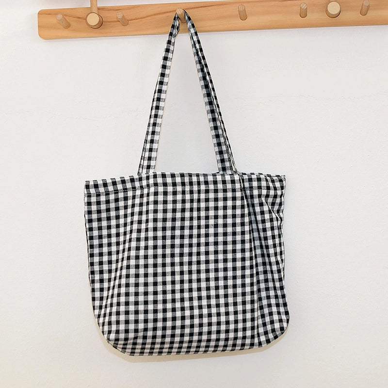 Classic Check Large Capacity Shoulder Bag Women's Style Summer Niche Solid Color Canvas Bag Handbag