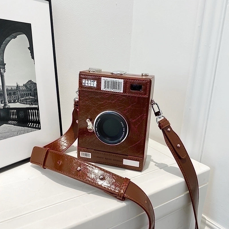 Women's Pu Leather Camera Vacation Streetwear Sewing Thread Square Lock Clasp Shoulder Bag Crossbody Bag