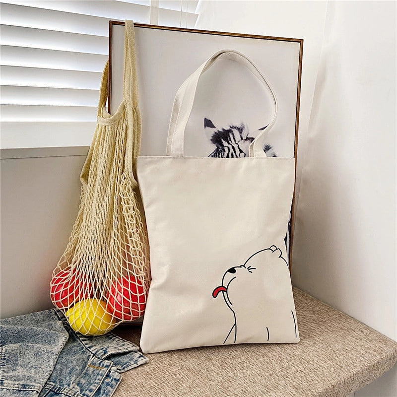 Women's Medium Canvas Letter Classic Style Sewing Thread Square Zipper Canvas Bag