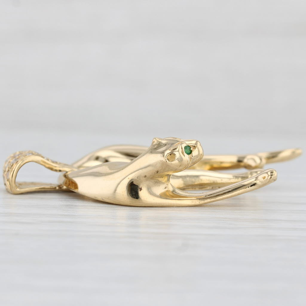 0.11ctw Diamond Emerald Panther Pendant 20k Yellow Gold Statement