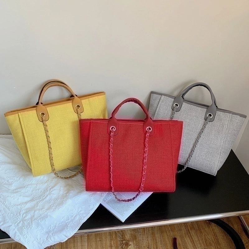 Women's Large Canvas Solid Color Streetwear Square Zipper Shoulder Bag Handbag Tote Bag
