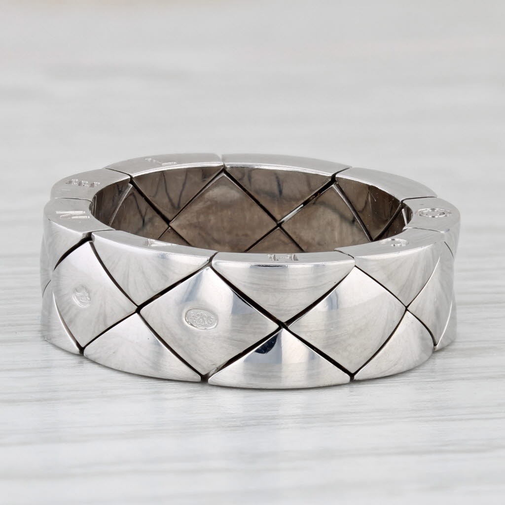 Chanel Matelasse Quilted Coco Crush Mesh Band Ring 18k White Gold Size 9.25
