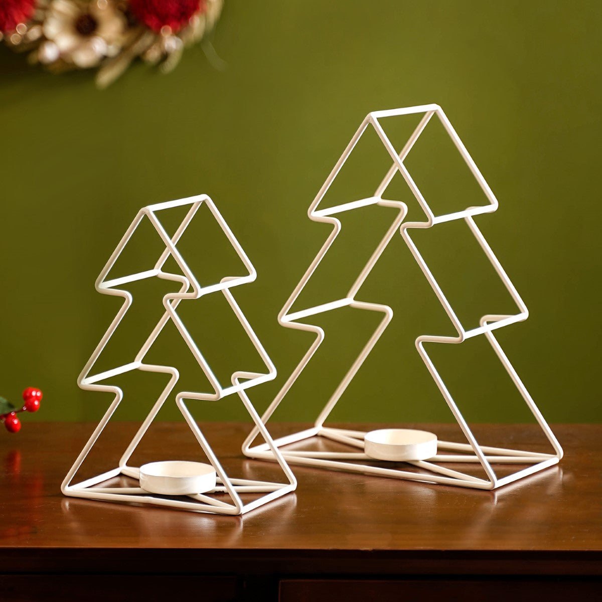 Tree Candle Holder Set of 2 Off White