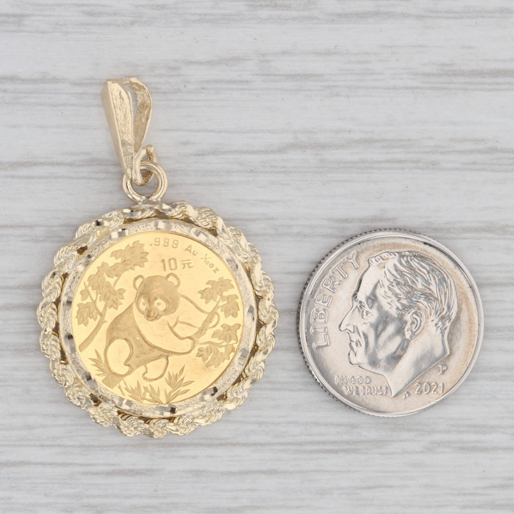Authentic 1992 1/10oz Chinese Panda 5 Yuan Coin Pendant 14k 999 Fine Gold