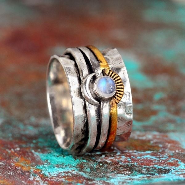 Sun and Moon Surrounding Gemstone Ring