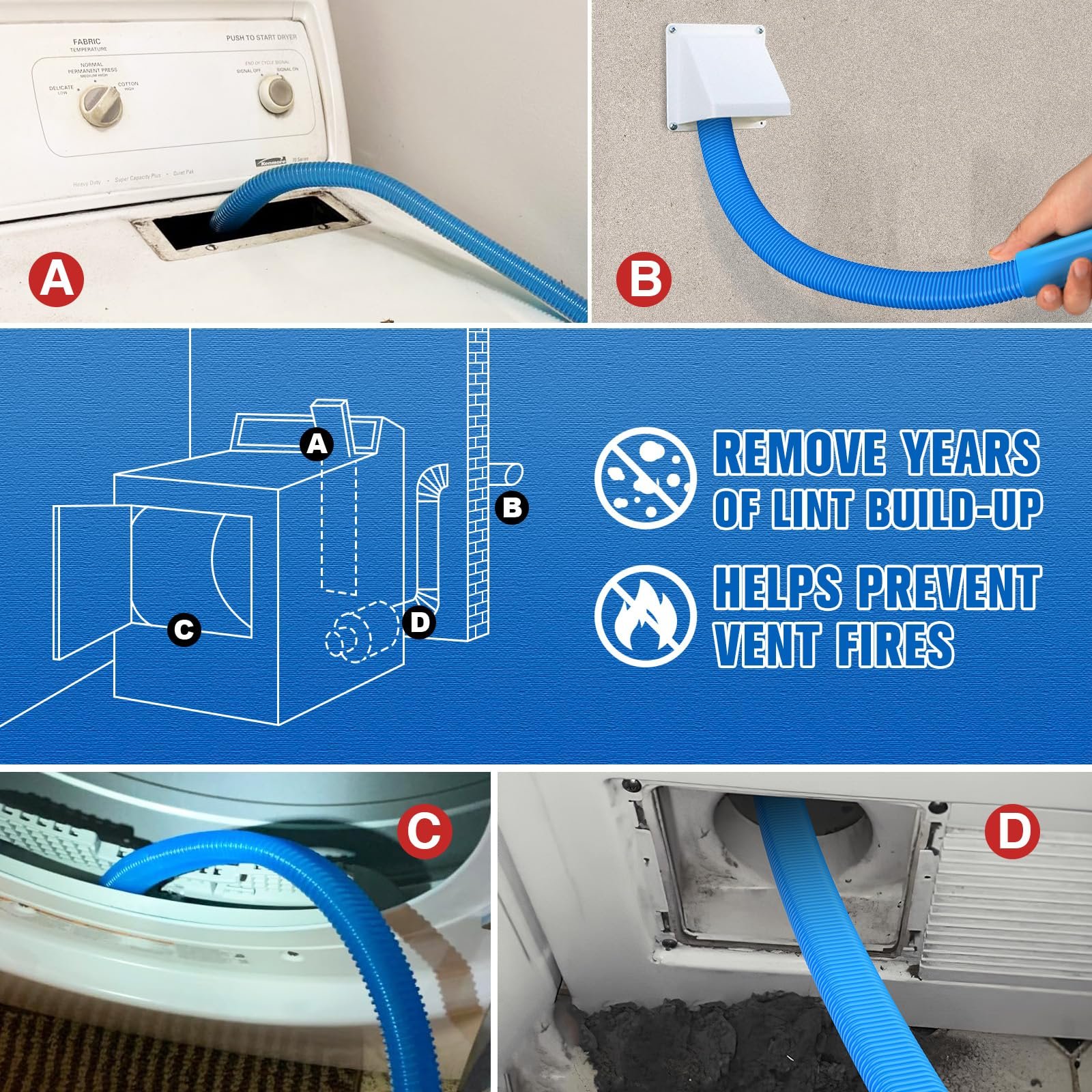 🔥2024 Upgraded Dryer Vent Cleaning Extension Hose Compatible with All Vacuum Cleaner