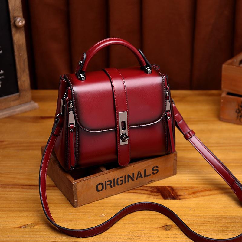 Vintage Women's bag leather fashion trend single shoulder diagonal bag flip bag