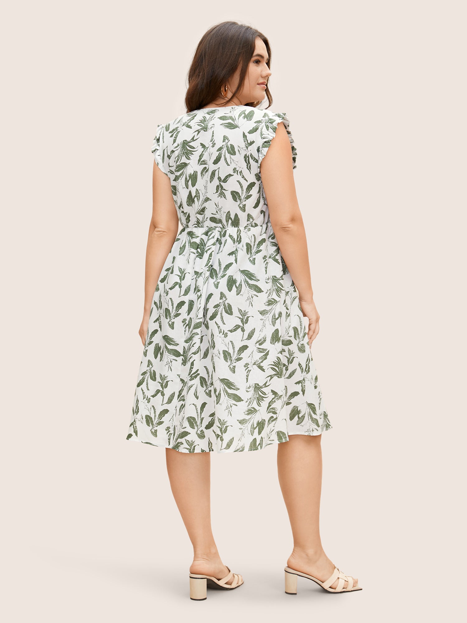 Floral Print Wrap Ruffle Cap Sleeve Dress