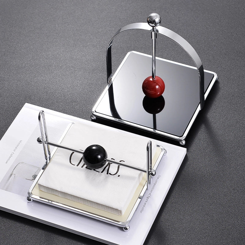 Light Luxury Square Tissue Holder With Ball Cream Style Hotel Restaurant Pressure Paper Holder Vertical Retro Tissue Holder