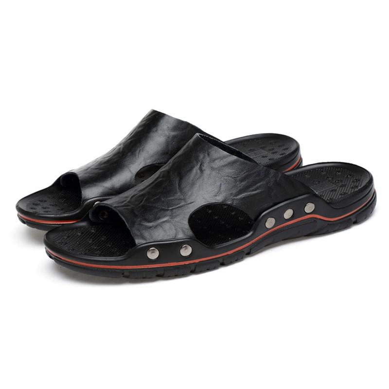 Fransikin business Leather Flat Open Toe Rome Style Men Sandals Daily Outdoor Street  Fashion Breathable Light Slippers Beach Shoes men slippers