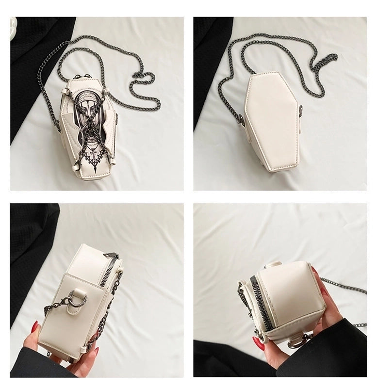Halloween Women's Small Pu Leather Cross Skull Streetwear Pillow Shape Zipper Crossbody Bag