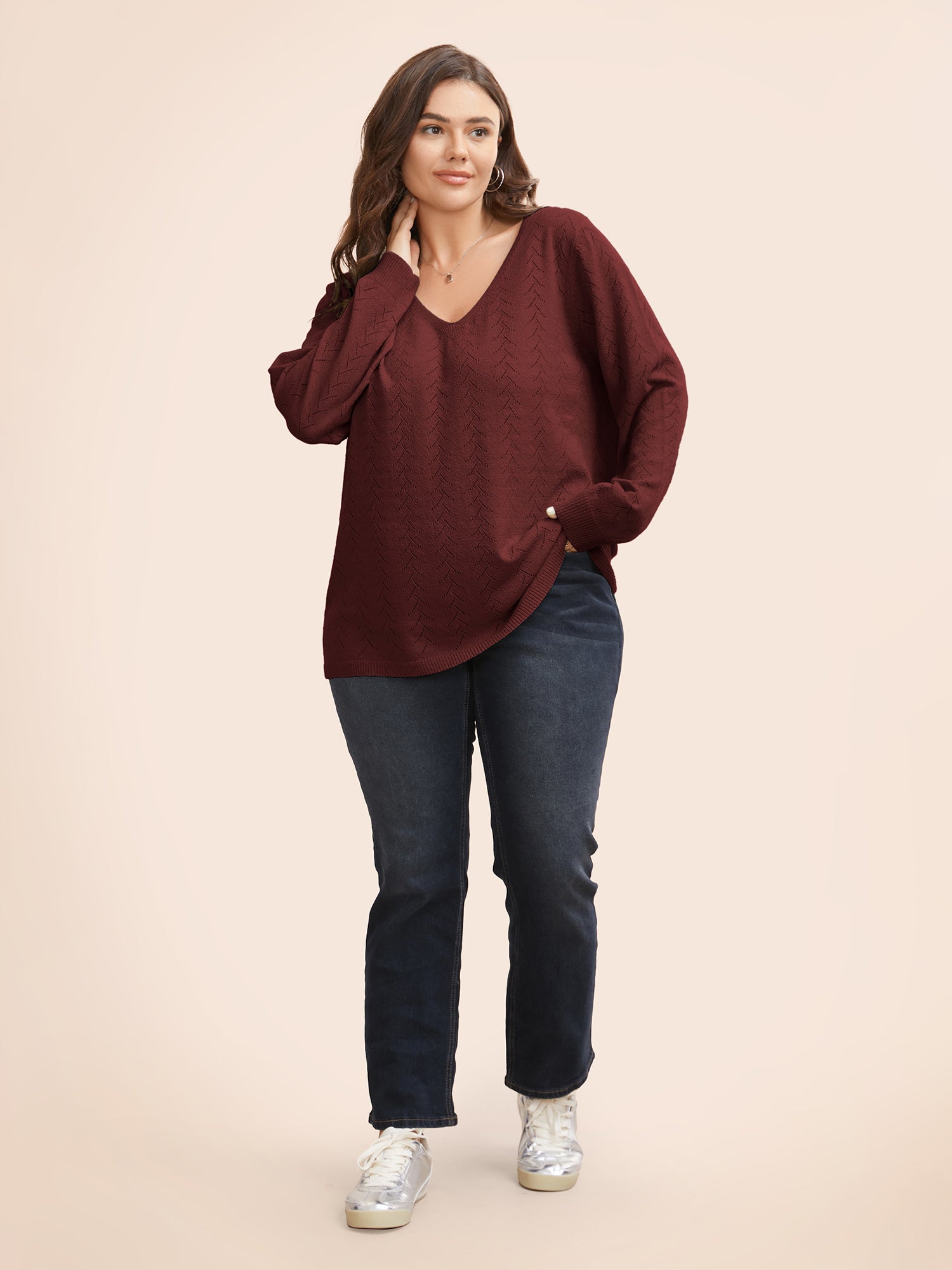 Texture V Neck Lightweight Pullover