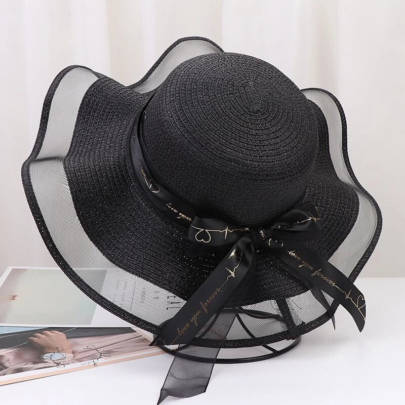 Straw Hat Women's Summer Beach Seaside Travel Sunshade Holiday Sunscreen Big Hat Brim Big Rim Cool Hat  Sun Hat