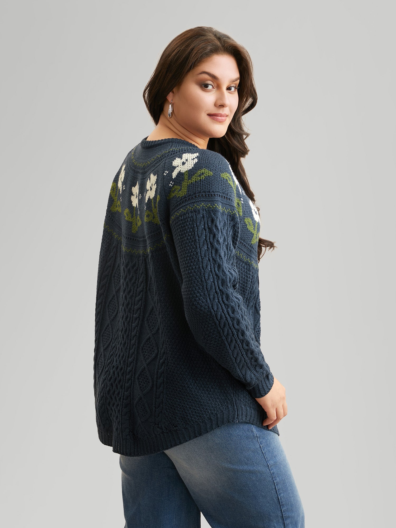 Floral Jacquard Raglan Sleeve Pullover