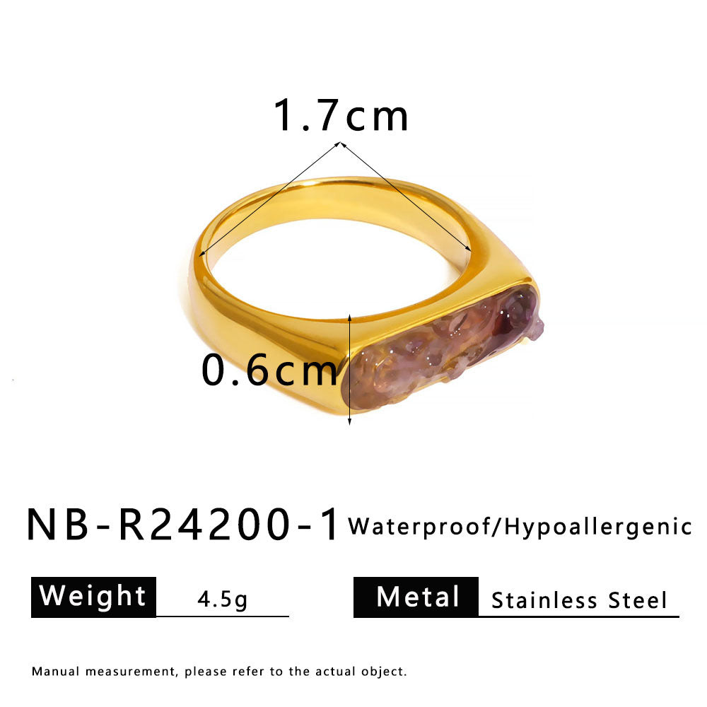 Natural Stone Gravel Stainless Steel Ring Exquisite Simple Titanium Steel Ring For Women