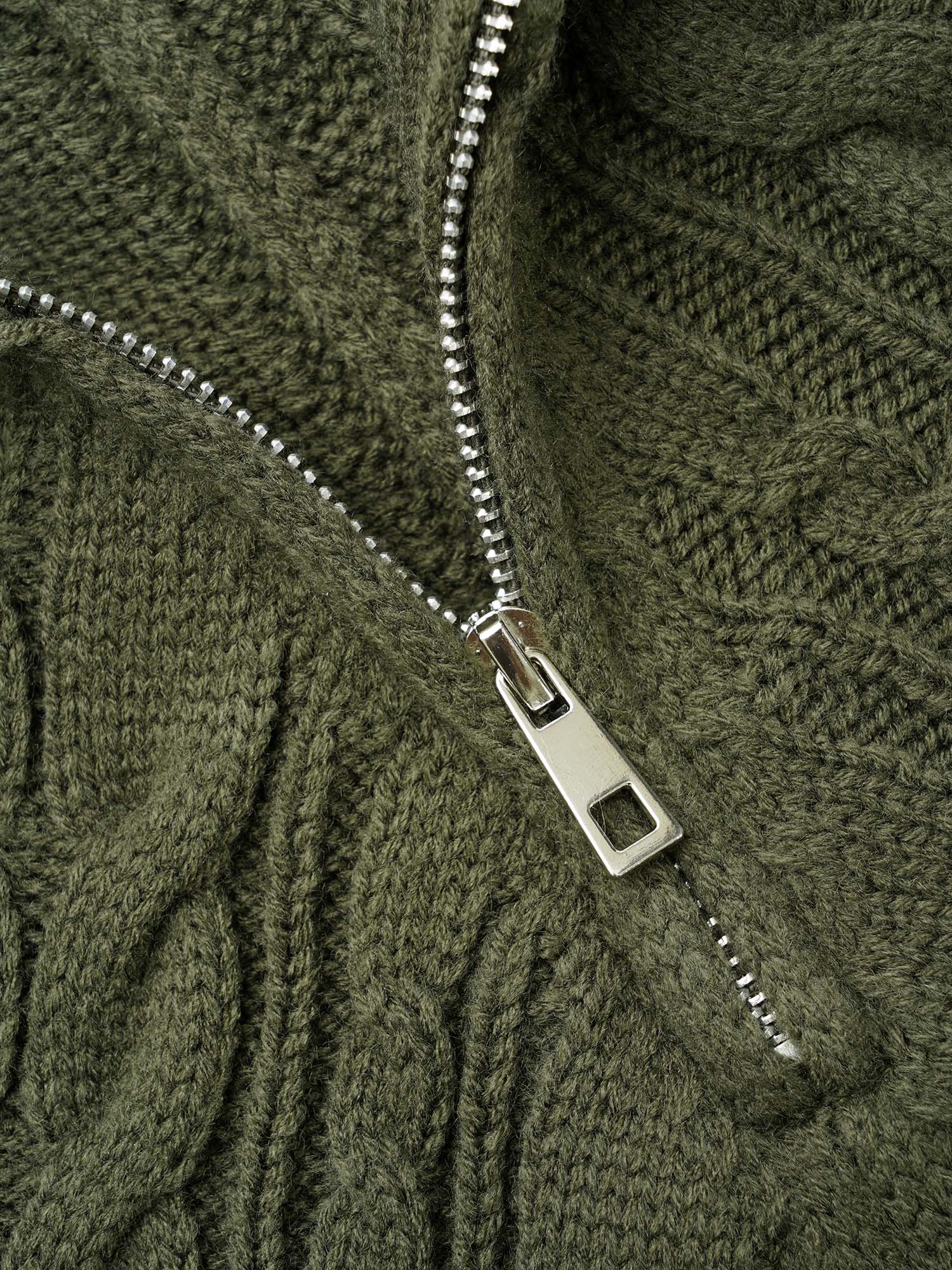 Asymmetrical Neck Cable Knit Zipper Pullover