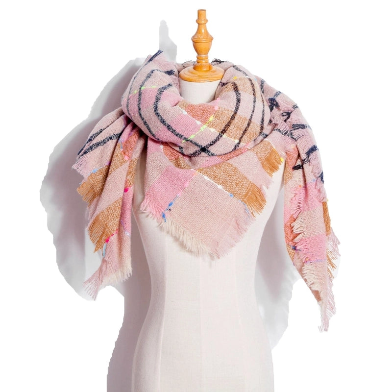 Hot New Autumn And Winter Square Scarf Split Women's Shawl Bristle Triangular Binder Plaid Scarf